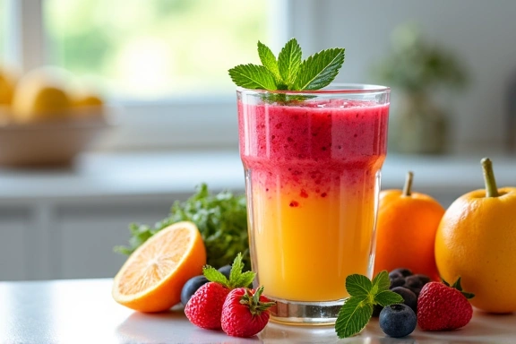 Image of a colorful fruit and vegetable smoothie