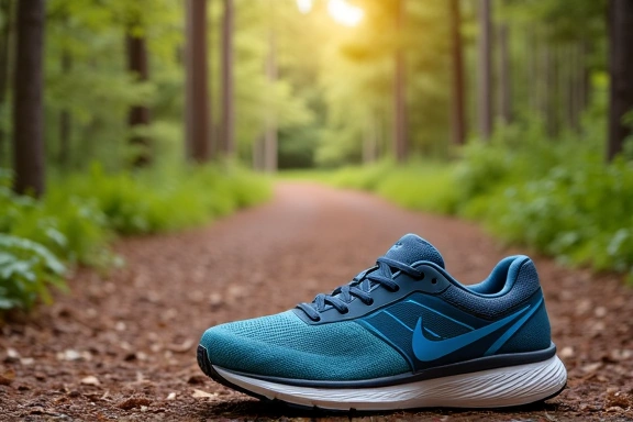 Pair of running shoes on a trail